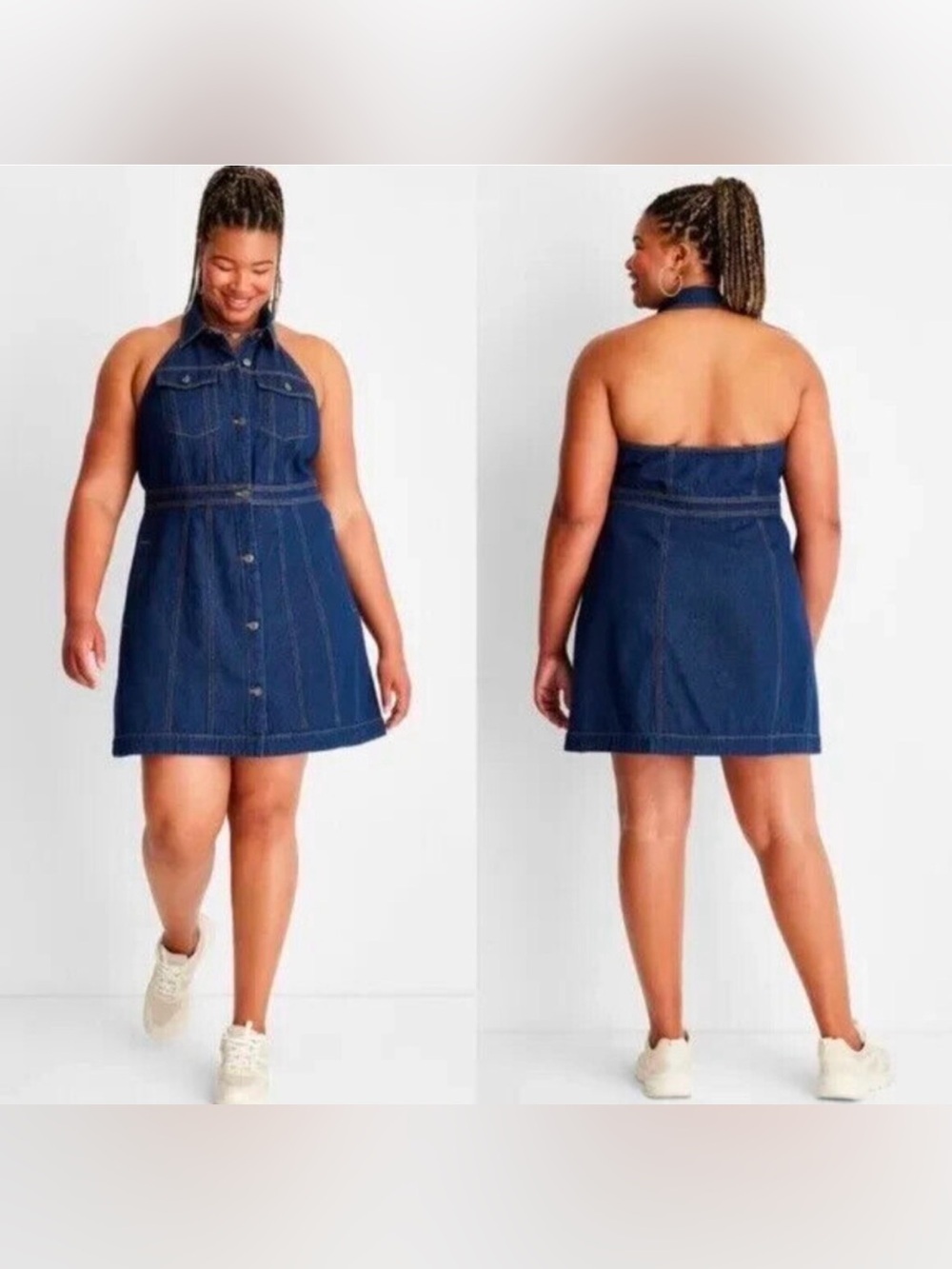 Future Collective Alani Noelle Denim Halter Dress size 20 retro summer blue